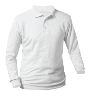 White Unisex Long Sleeve Knit Shirt with School Logo