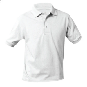 Performance White/Navy Blue Polo with School Logo